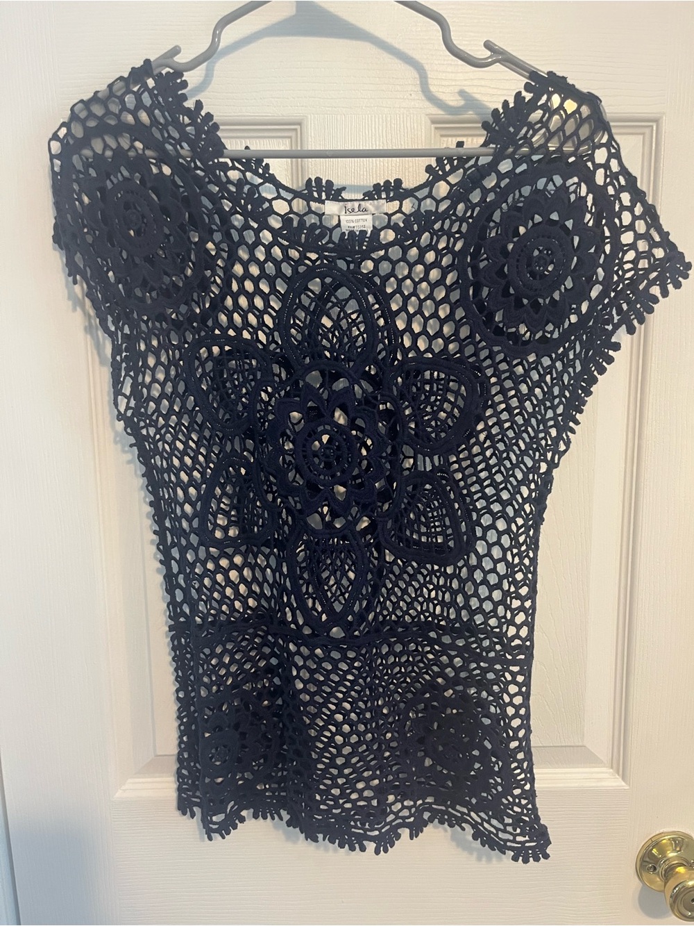 Navy Floral Crochet Top
